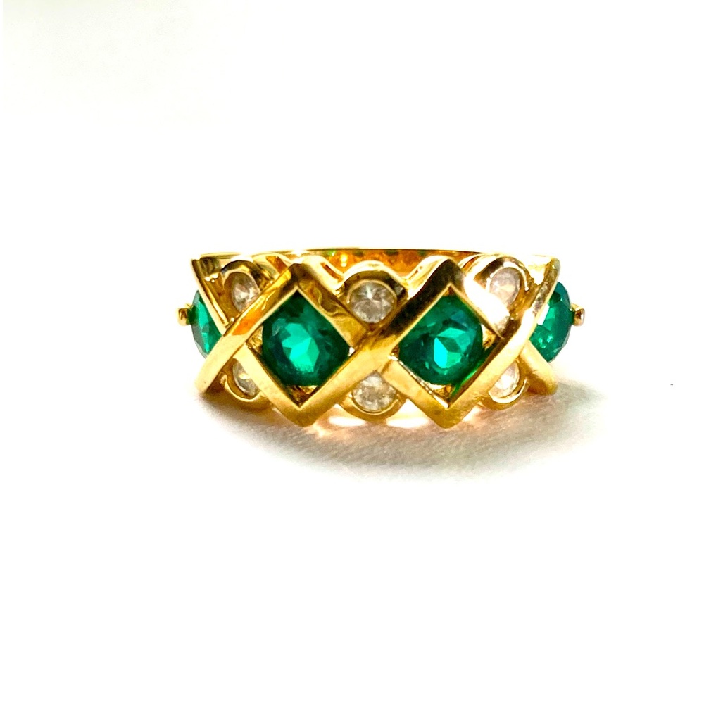 Ross-Simons Emerald X's O's anniversary band ring 18kt/Sterling sz 5